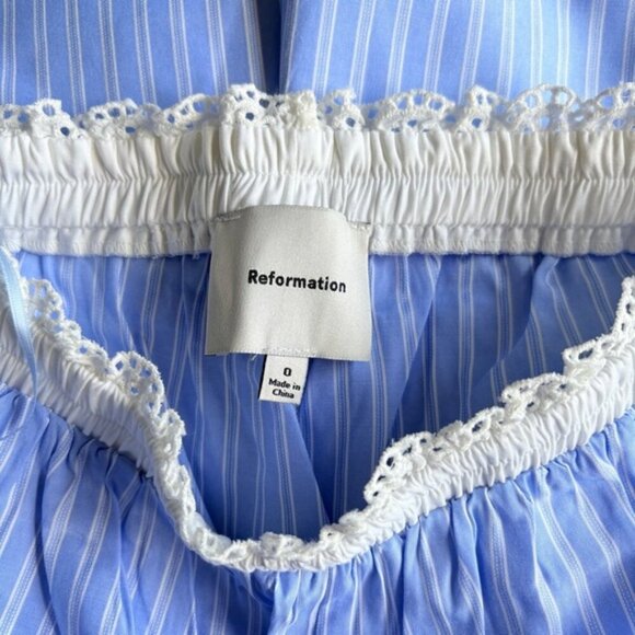 NEW Reformation Pippa Two Piece Set Top Pants Sky Blue Stripe | US 0 UK 4 - Picture 15 of 16